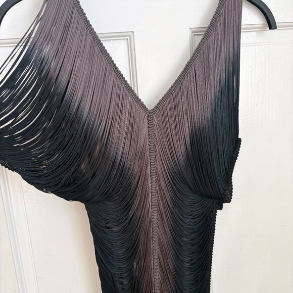 LIA KES Draped Fringe Dress New York Mini Short Mini Ombre Blue Grey Black XS - Picture 8 of 13